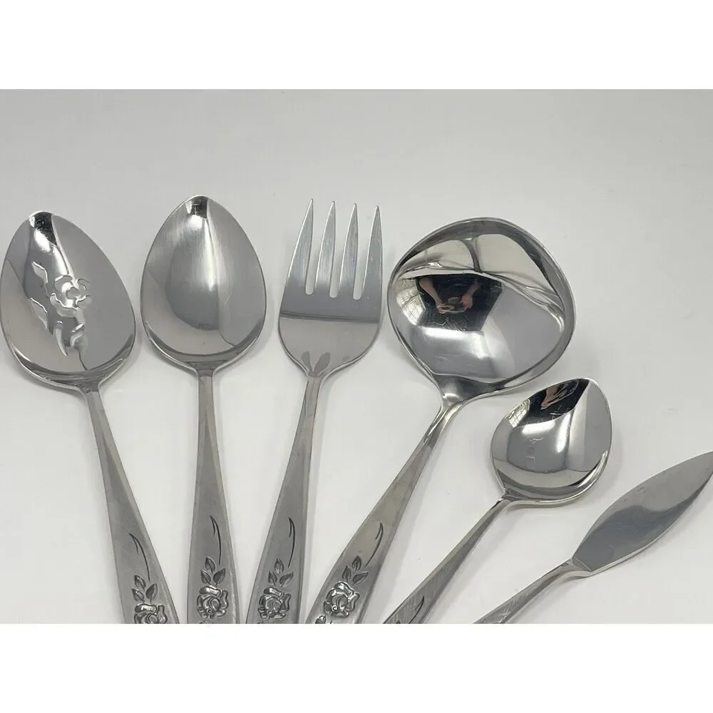 Vintage Oneida Community ROSE SHADOW Serving Set Spoon Fork Ladle Butter Knife